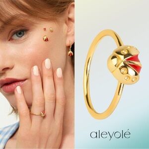 🐞 Gold-Plated Sterling Silver Enamel Coated Ladybug Ring Size 5